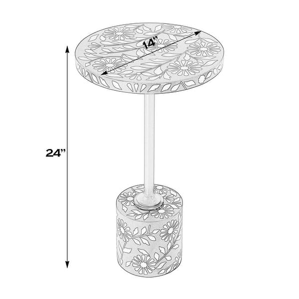 dimension image slide 0 of 3, Bethel 14 in. W Round Bone Inlay and Iron Side Table