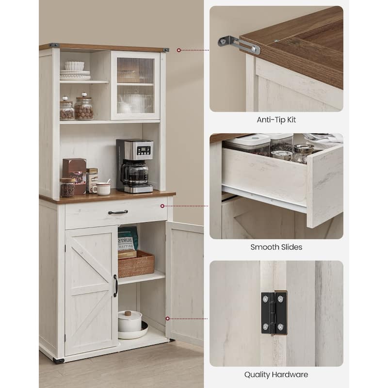71" Modern Kitchen Pantry Storage Cabinet with Adjustable Light and Charging Station for Bar or Dining Room