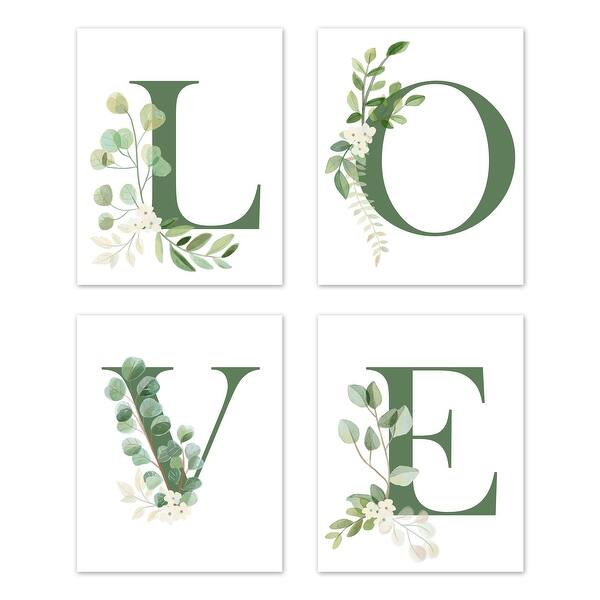 slide 2 of 10, Tropical Leaf Collection Wall Decor Art Prints (Set of 4) - Green White Boho Watercolor Floral Botanical Woodland Garden - LOVE