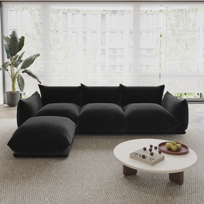 104" L-shape Chenille Modular Sofa Modern Sectional Semi-firm Sofa Couch with Ottoman