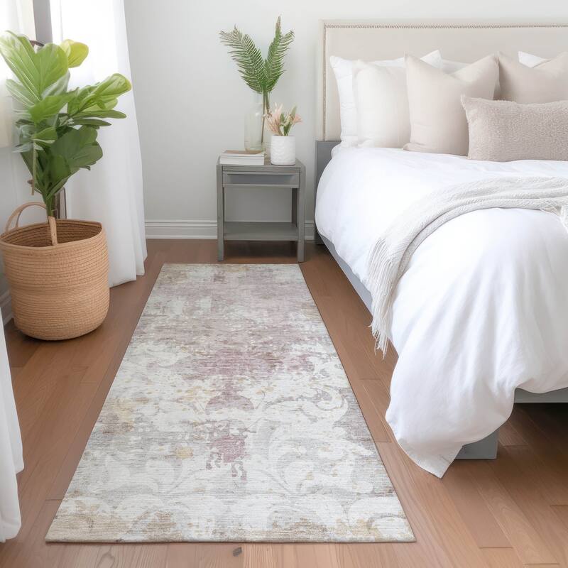 Premium Washable Super Soft Traditional Damask Mayfield Rug - Ivory - 2'3" x 7'6"