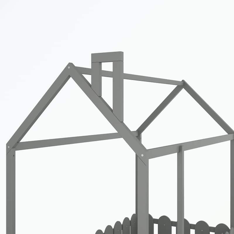 Twin Size Wood Bed House Bed Frame with Fence