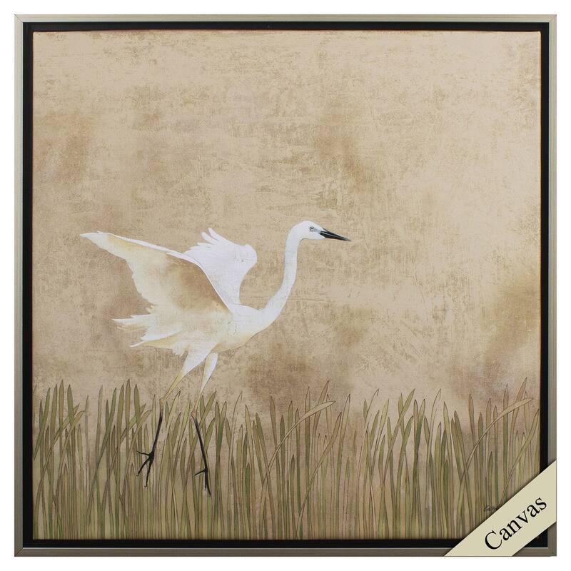 Egret Alighting I - Giclee on Canvas - 30 X 30 X 3 - Plastic - Silver