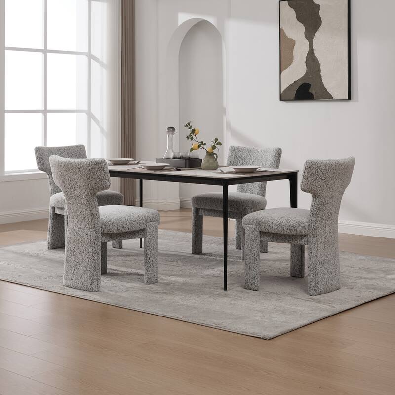 Modern Upholstered Chenille Dining Chair Set, Armless Kitchen Side Chairs Curved Back Accent Chairs w/ Wood Legs for Living Room