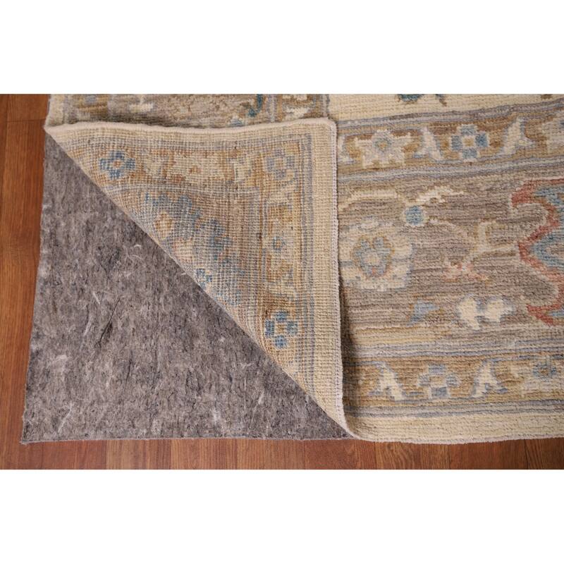 Beige Floral Oushak Vegetable Dye Area Rug Hand-Knotted Wool Carpet - 8'2" x 10'0"