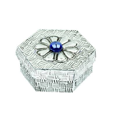 Novica Handmade Hexagonal Blue Aluminum Decorative Box