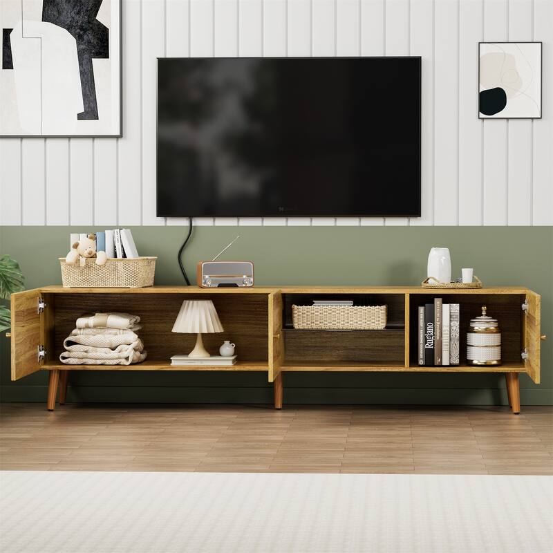 68.9" Mid-Century Modern 3-Door TV Stand with Storage