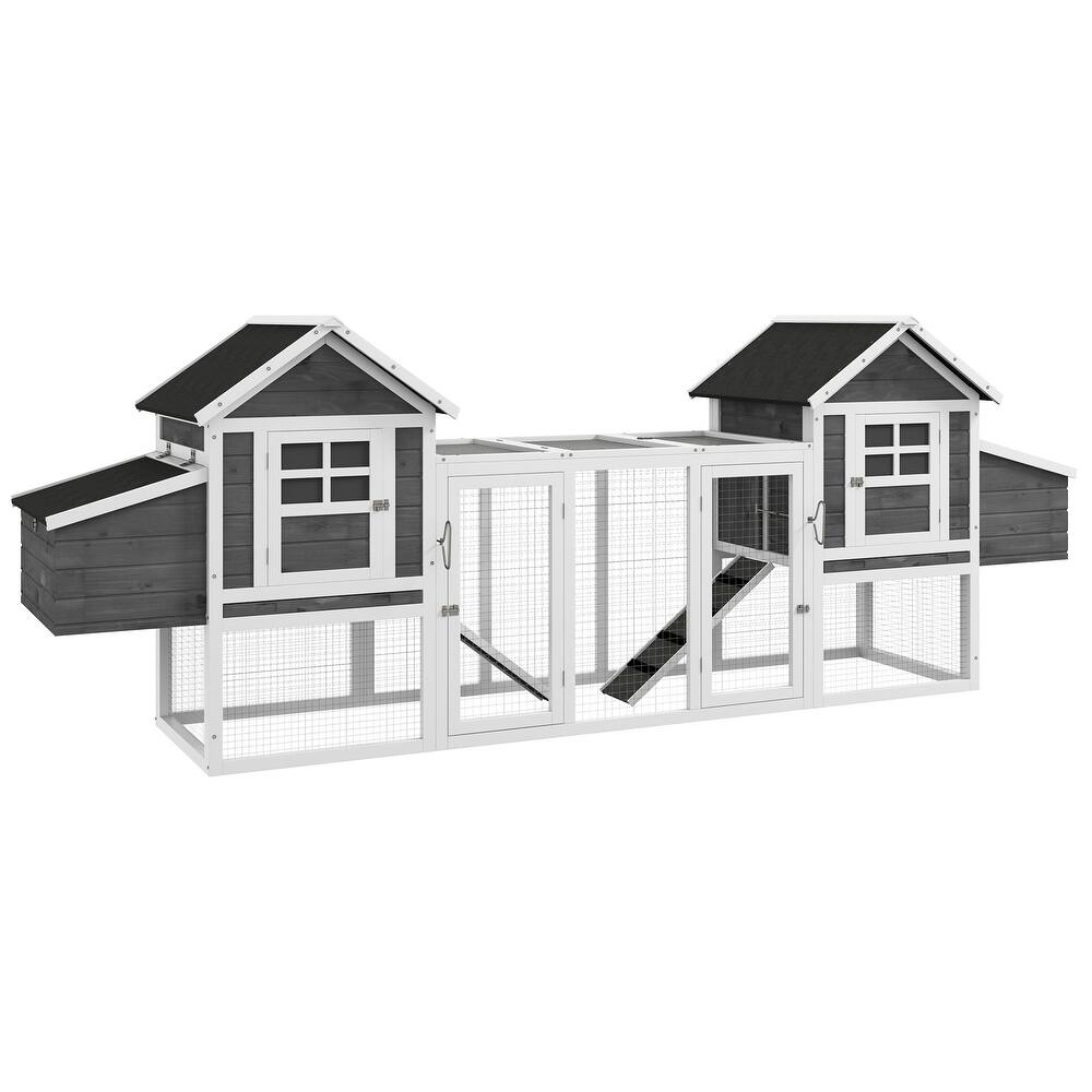 PawHut Dual Wooden Chicken Coop with Garden Bed, Large Outdoor Hen House with Nesting Boxes Removable Trays, Ramps Run