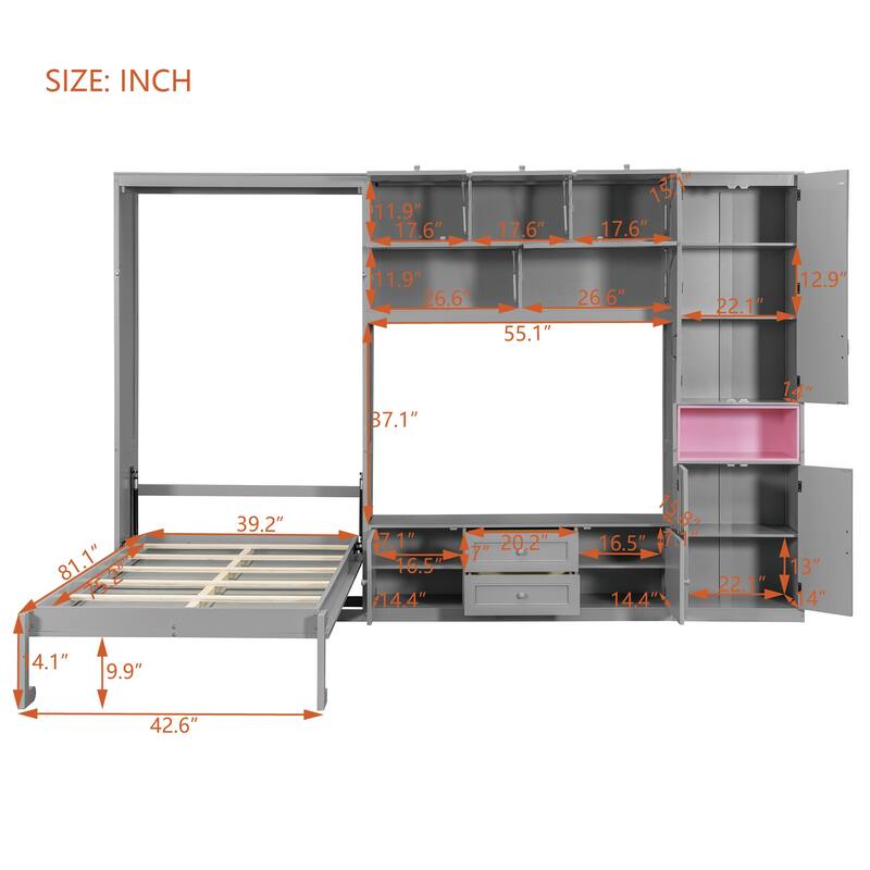 Twin Size Wooden Murphy Bed with TV Stand, Flip-Up Cabinets & Vibrant Accent Storage by Harper&Bright Designs