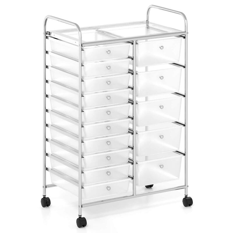 Costway 15-Drawer Trolley with Chrome Plated Metal Frame & Lockable - See Details