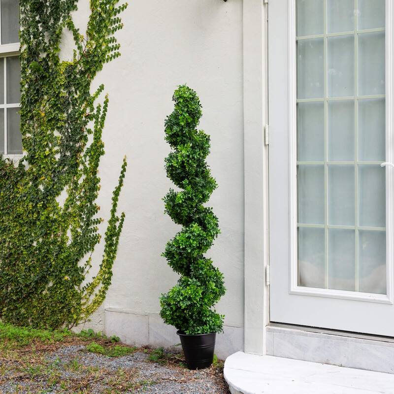 Spiral Boxwood Topiary Outdoor Artificial Potted Tree - 5'