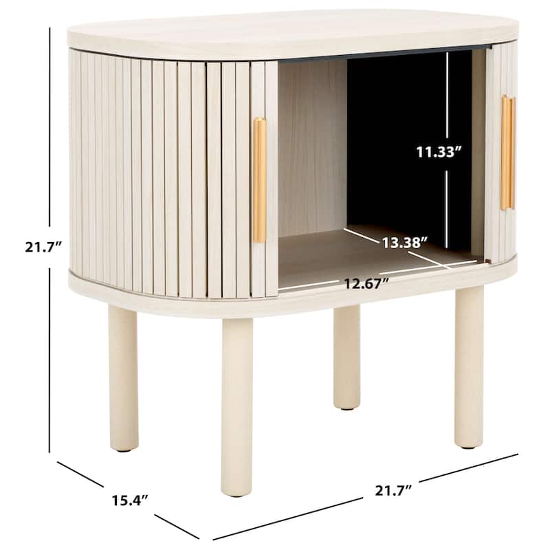 SAFAVIEH Home Tealla 2 Tambour Door Nightstand - Bleached White/Gold