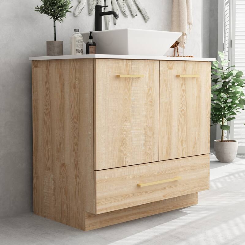 Contemporary Vanity Set Ceramic Basin and Chic Medicine Cabinet Combo