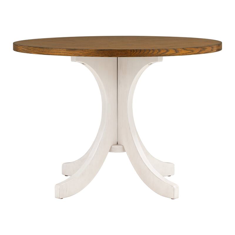 Mid-Century Solid Wood Round Dining Table - Walnut+White