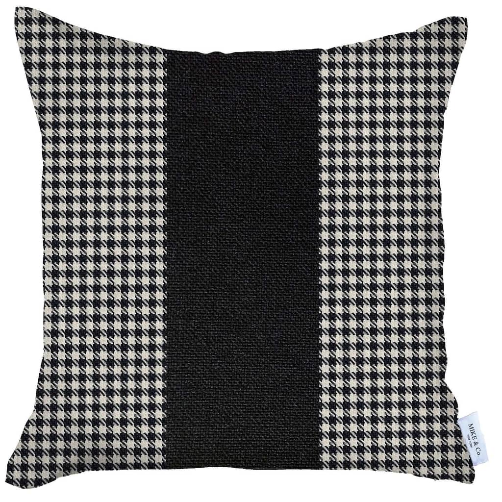 HomeRoots 18" X 18" White And Black Houndstooth Zippered Handmade Polyester Throw Pillow Cover