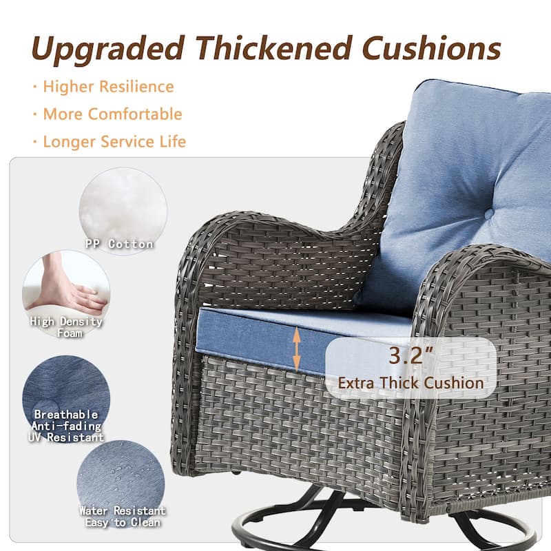 Gray Wicker Outdoor Patio Conversation Seating Sets with Swivel Chairs