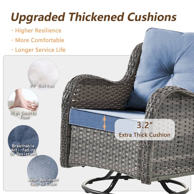 8 Pieces Patio Furniture Sets with Swivel Chairs and Storage Ottoman