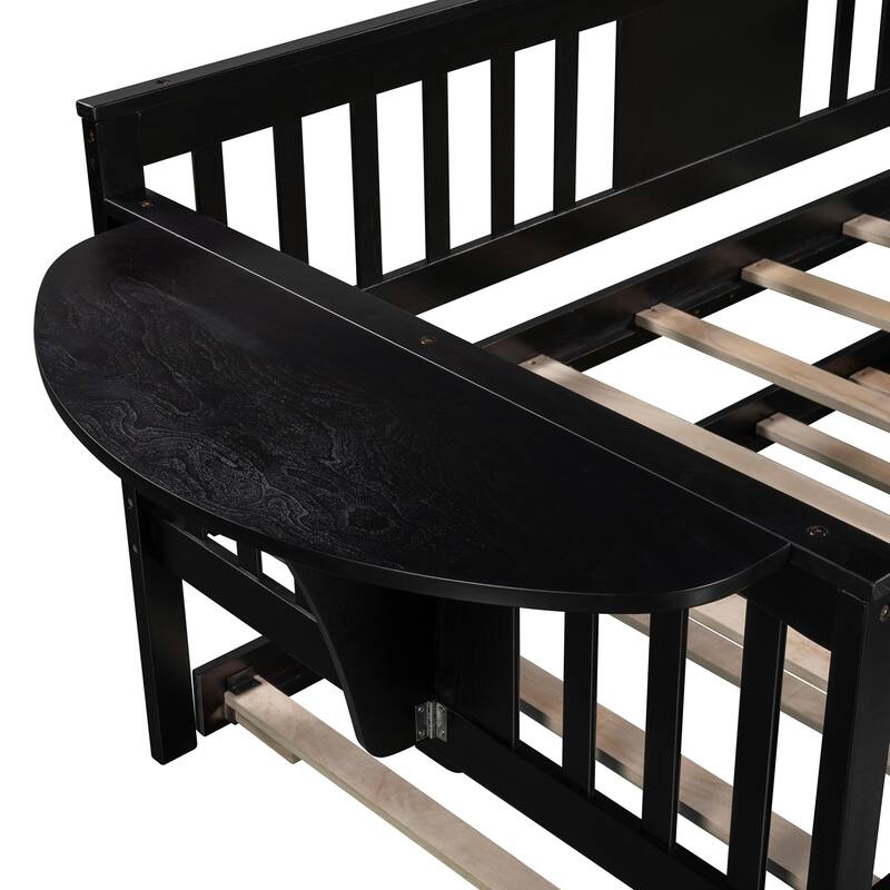 Twin Wooden Daybed with Trundle Bed , Sofa Bed for Bedroom Living Room, Espresso