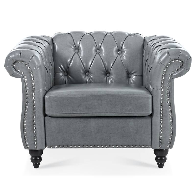 HCHAIRH Tufted Rolled Arm Seater Sofa Chair For Living Room - Grey