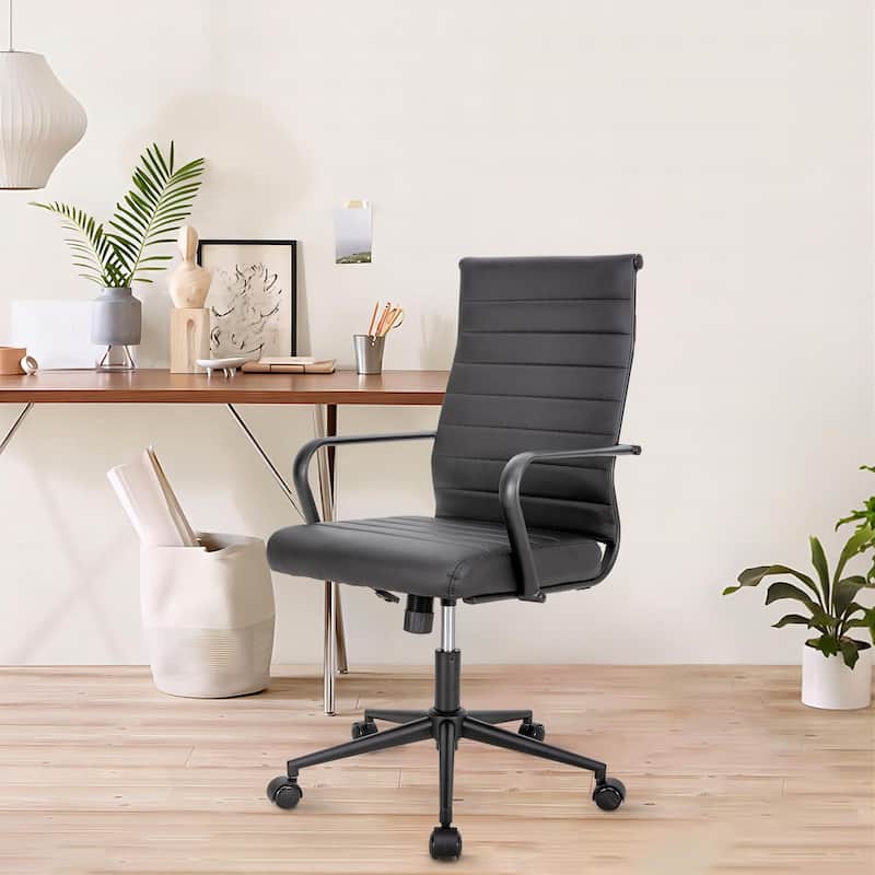 Ergonomic Office Chair Full-Grain Leather with Lumbar Support - Black