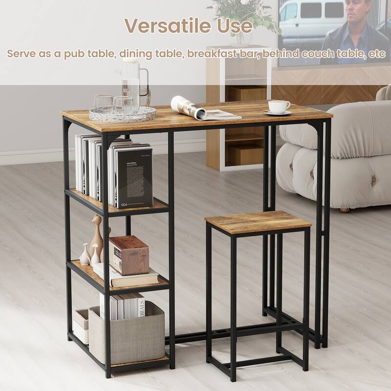 Gymax 3-Piece Bar Table Set 2 Person Dining Furniture Set w/2 Stools 3