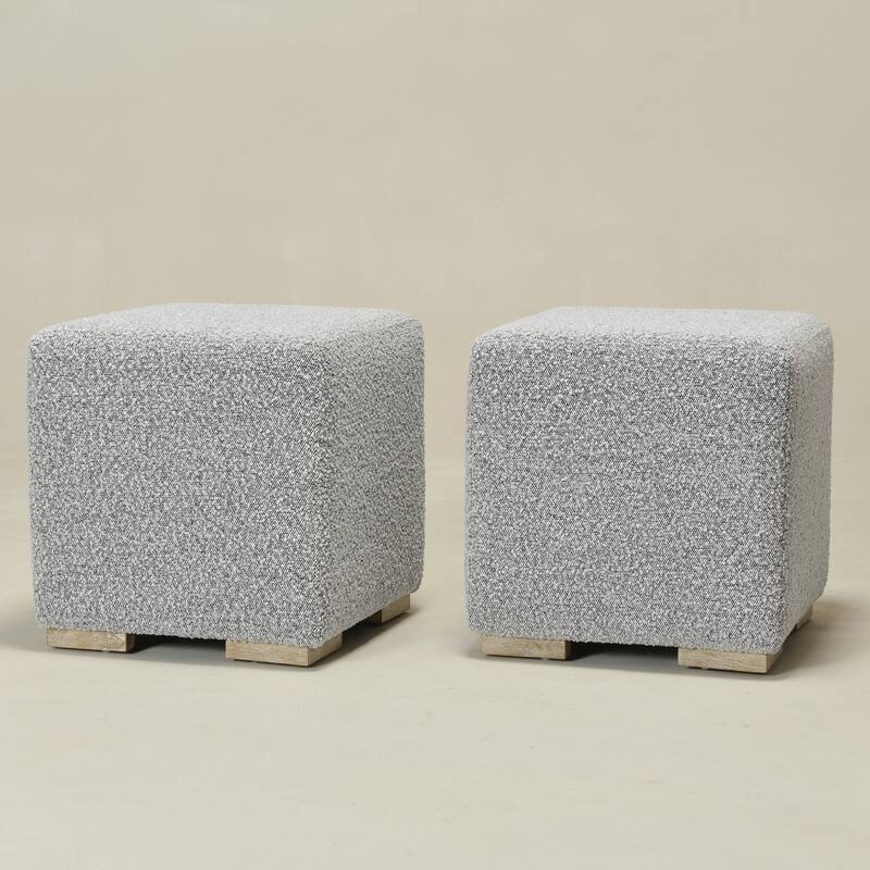 KINWELL 18.5" W Square Boucle Upholstered Ottoman Entryway Footstool