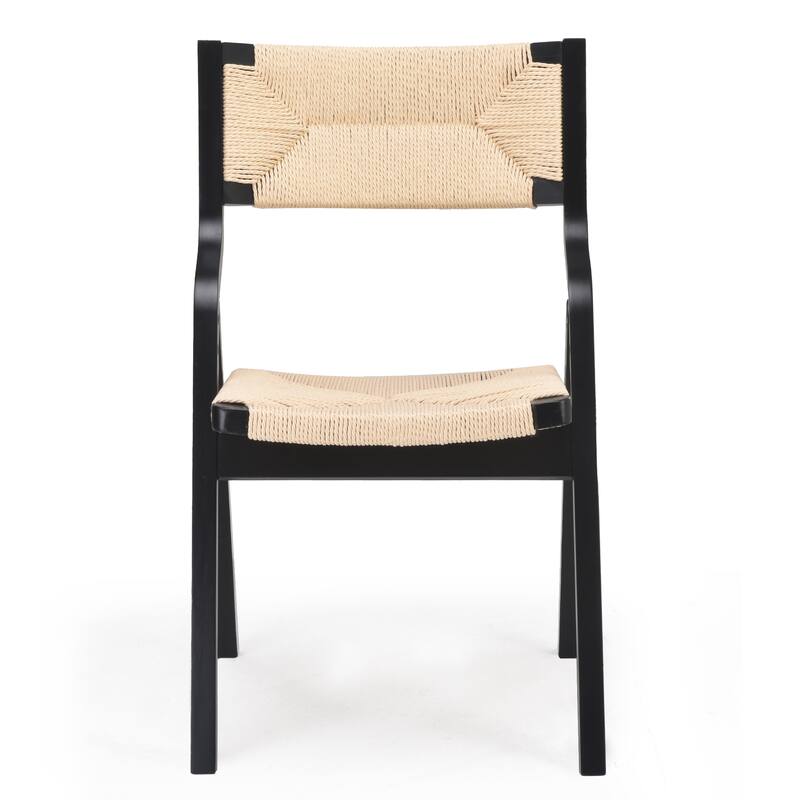 Foldable Chairs Wooden Stackable Dining Chairs for Kitchen & Dining Room Chair Woven Seat & Webbing Back, Dining Chair Set of 2