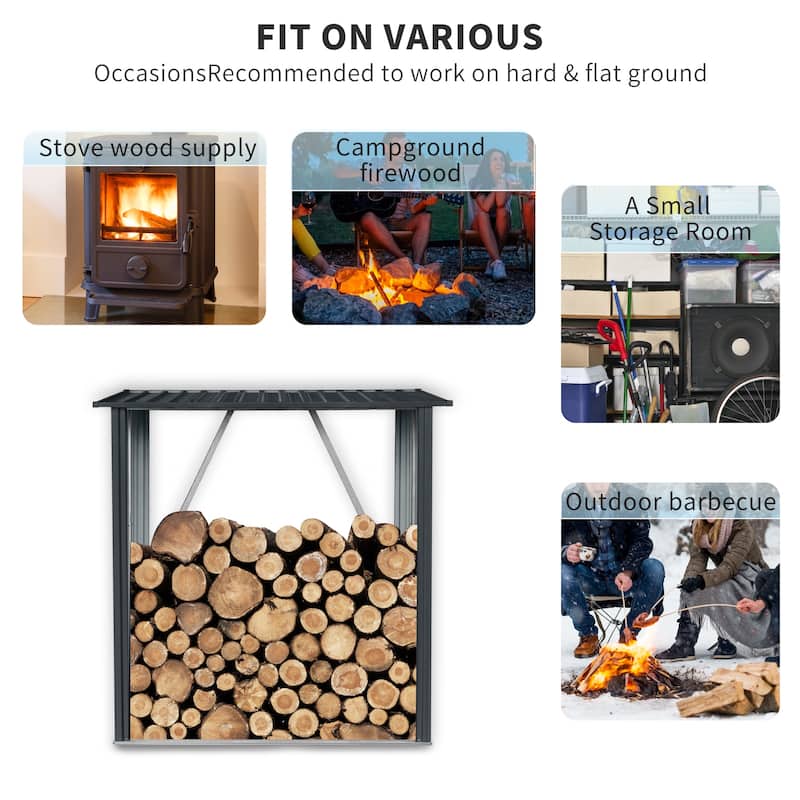 GDF Studio - Luray Outdoor Metal Firewood Rack with Sloped Roof and Open Airflow Design