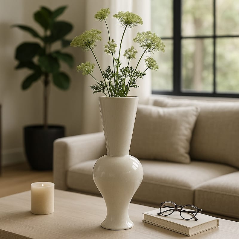 Stoneware Decorative Vase Oversized Tall Flower Sculptural Pedestal