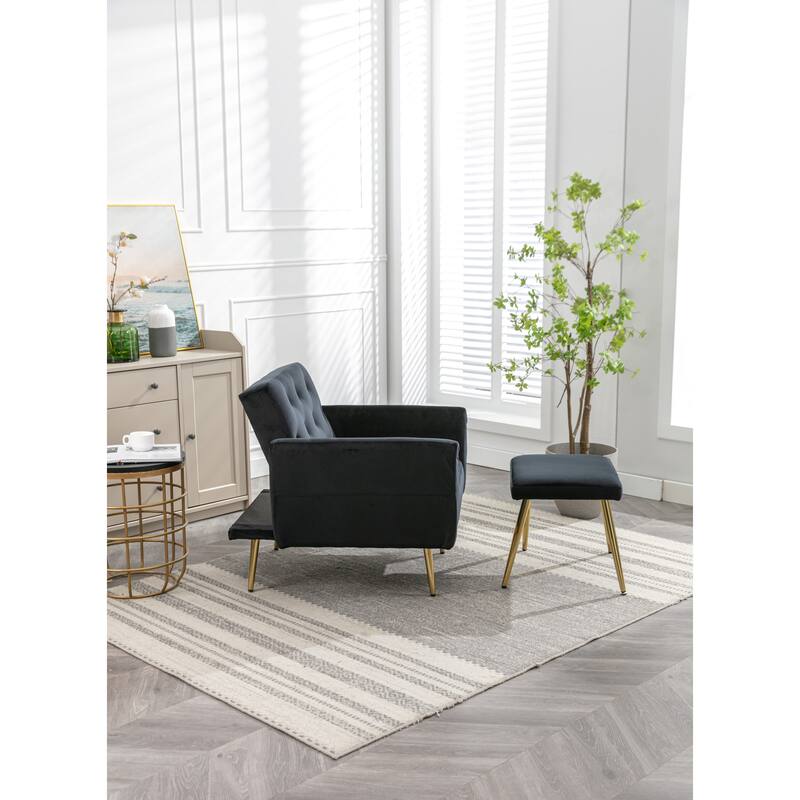 Bottom Tufted Accent Lounge Chair with Adjustable Arm and Back