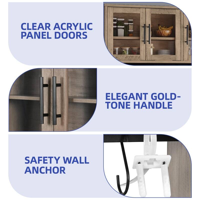 71" Tall Kitchen Pantry Hutch Storage Cabinet with Power Outlet,Freestanding Cupboard Storage Buffet with Drawers & Glass Doors