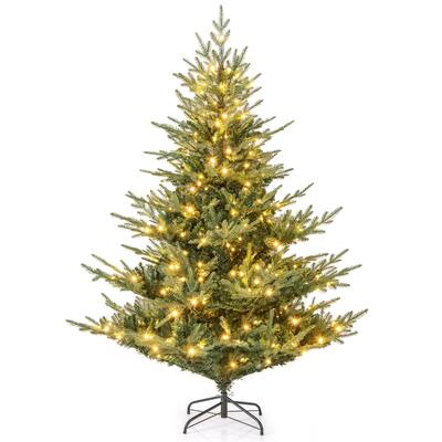 Gymax Pre-Lit Artificial Christmas Tree Hinged Xmas Tree w/ PVC & PE