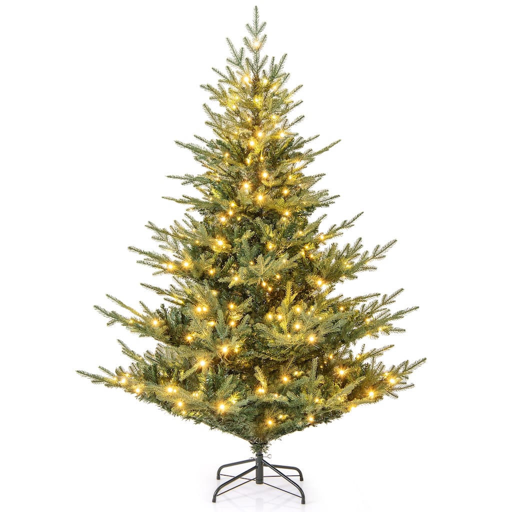 Gymax Pre-Lit Artificial Christmas Tree Hinged Xmas Tree w/ PVC & PE