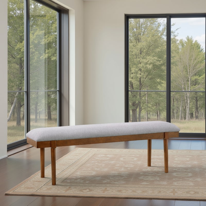 Jeyn Large Dining Room Bench, 59 Inch Brown Hardwood, Gray Polyester