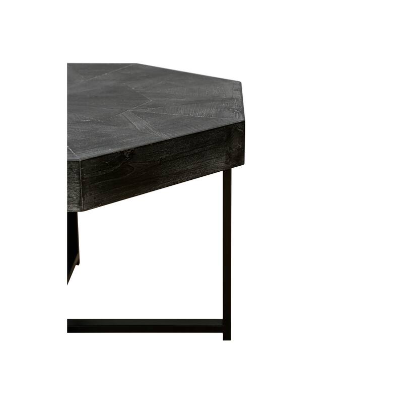 Octagonal Retro Patchwork Farmhouse Coffee Table with Wooden Tabletop Cross Metal Legs, for Living Room Antique Brown