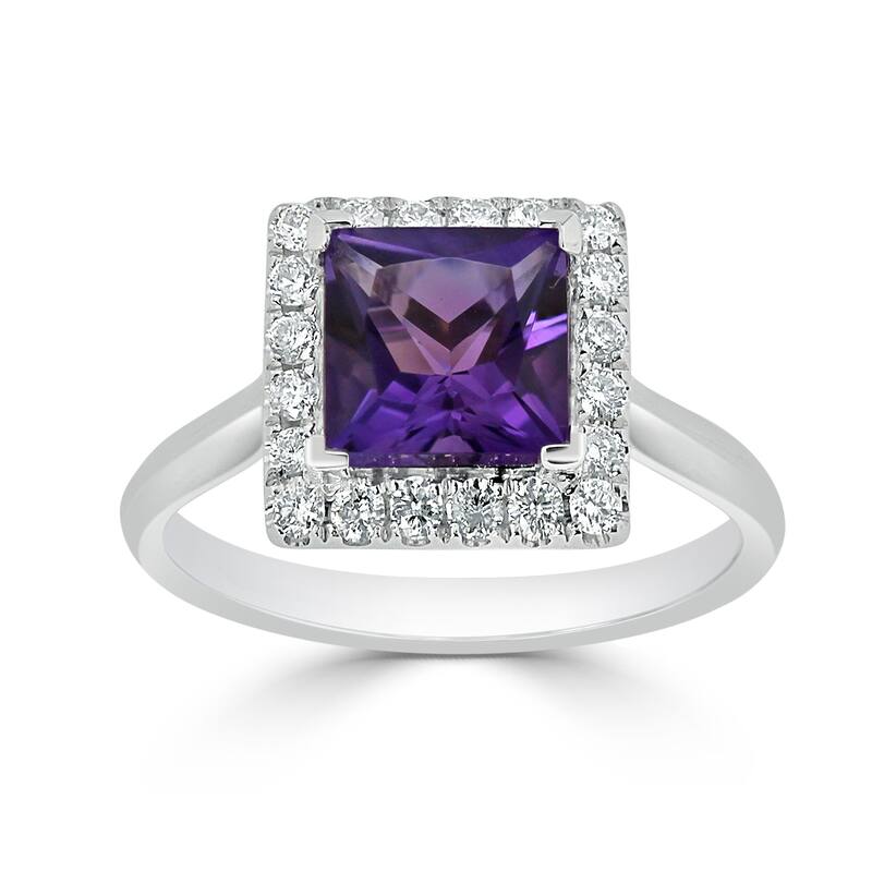 Auriya 1ct Princess-cut Purple Amethyst Halo Diamond Engagement Ring 1/3ctw 14k Gold