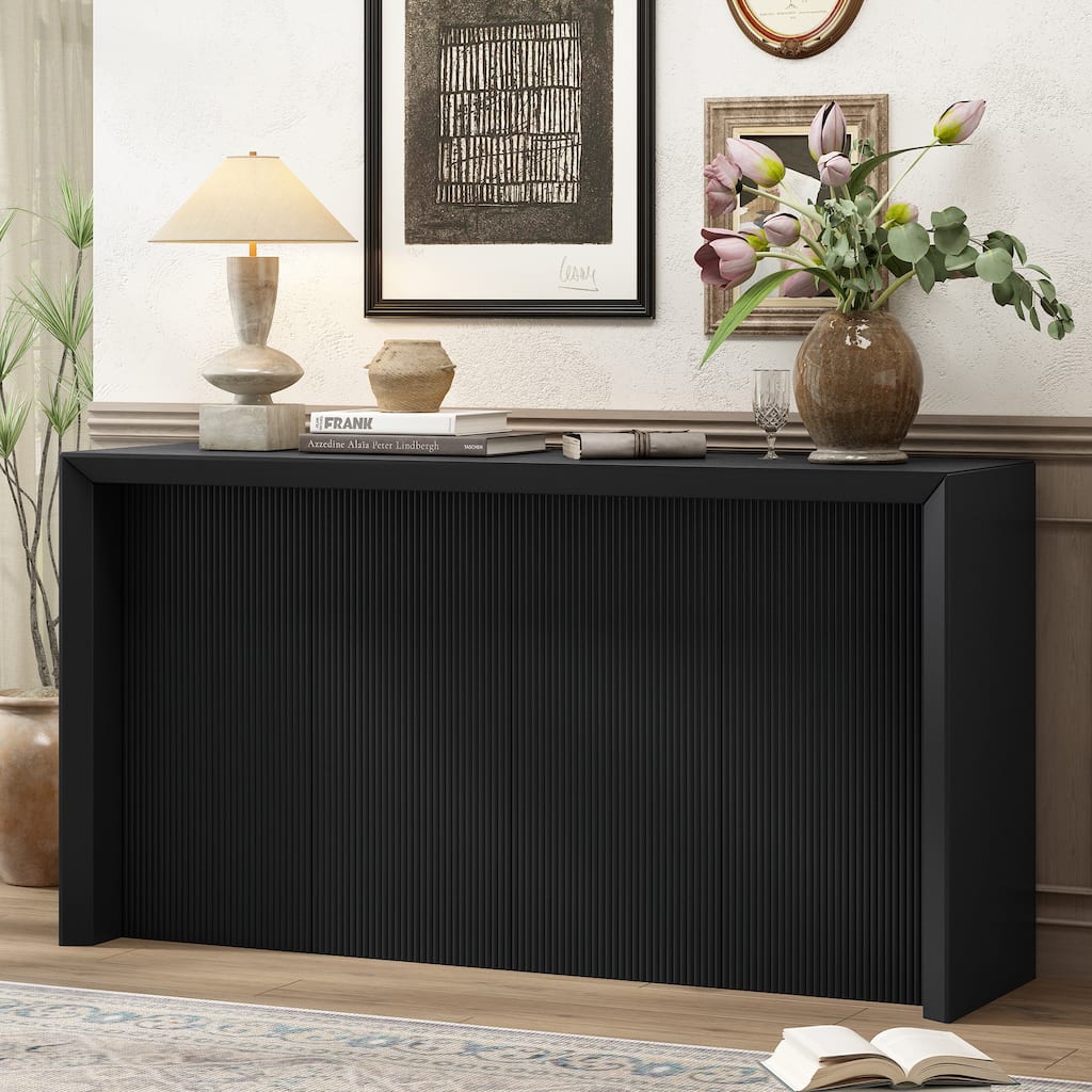 59" Wood Veneer Simple Entryway Table with Wavy Design