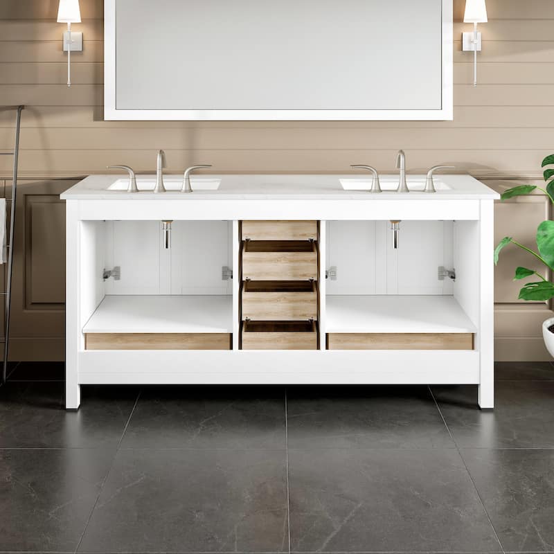 Eviva Aberdeen 72"W Gray DS Vanity with Carrara Quartz Top