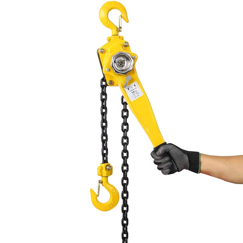 Chain hoist 3300 lbs. Yellow 10 ft. Steel Lever Chain Hoist Log Hook with Heavy Duty Hooks Lift Puller - Yellow