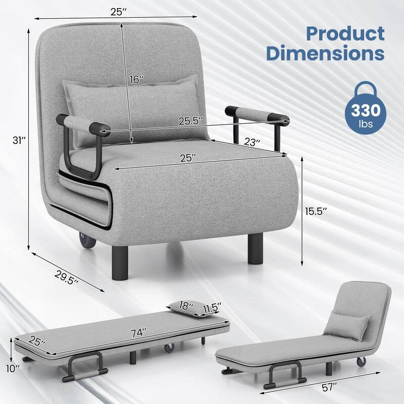 Costway 3-in-1 Convertible Sofa Bed with 5-Position Adjustable