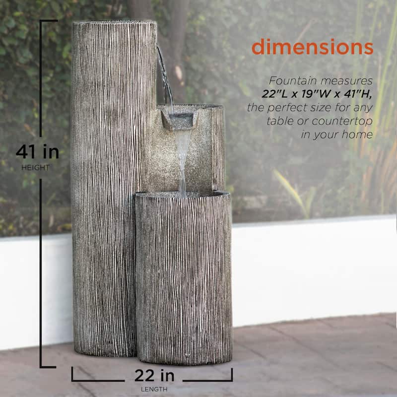Alpine Corporation 41 Outdoor 3 Tiered Weathered Stone Water Fountain with Natural Stone Look Garden Water Feature