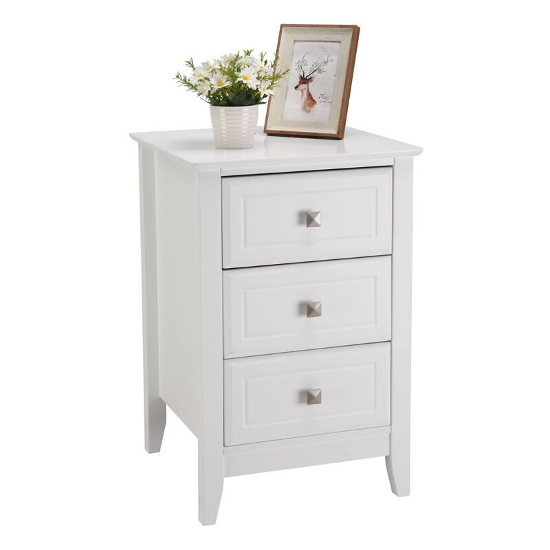 Three Drawer White Nightstand