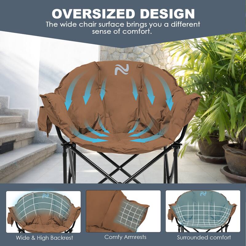 DoCred Oversized Camping Chair, Fully Padded Folding Moon Chair
