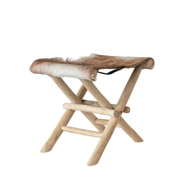 Teakwood and Goat Fur Folding Stool