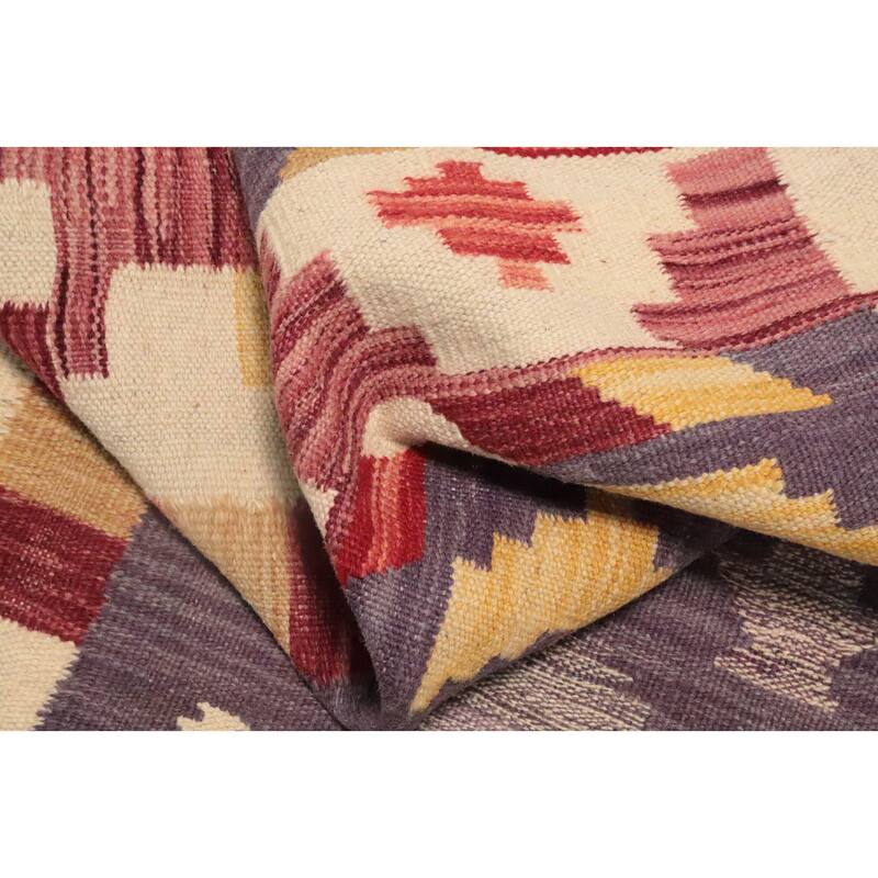 Hand Woven Oriental 100% Wool Carpet Southwestern Tribal Purples Kilim Area Rug - 5' 10'' X 4' 1''