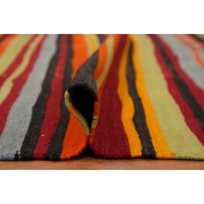 Hand Woven Oriental 100% Wool Carpet Southwestern Geometric Multi-Colored Kilim Area Rug - 8' 4'' X 5' 5''