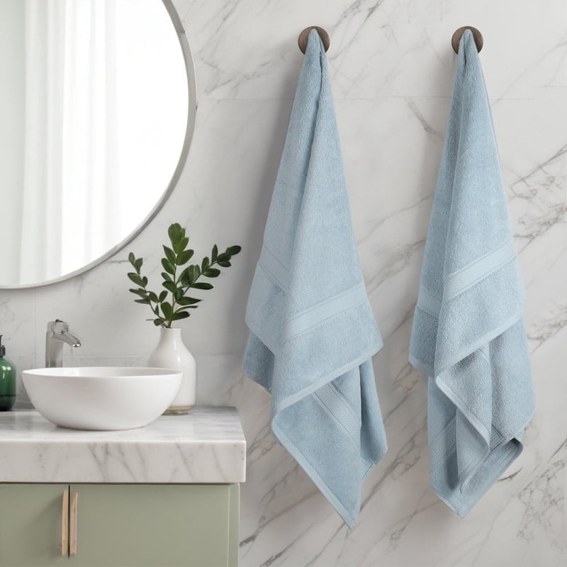 Superior Egyptian Cotton Pile Heavyweight Bath Towel Set of 2 - Light Blue