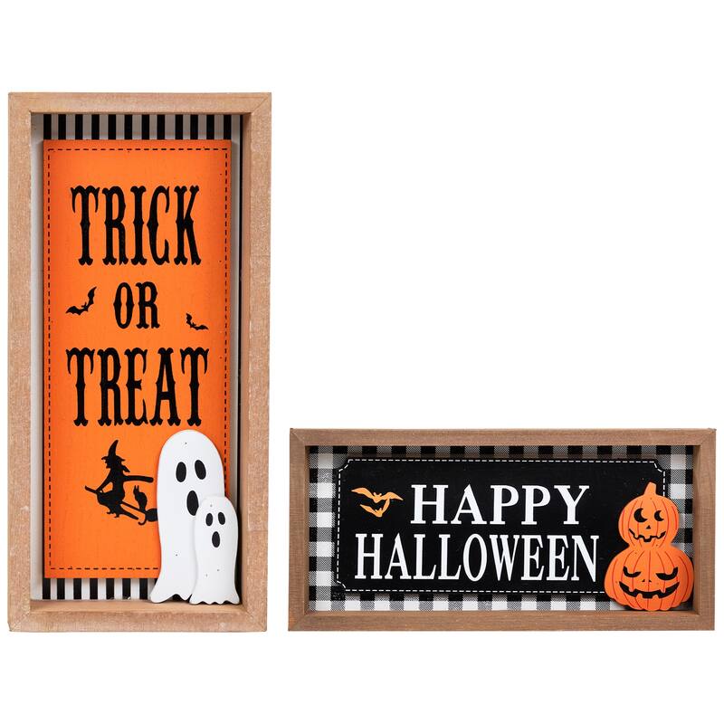 Happy Halloween Wooden Shadow Box Tabletop Sign - Set of 2