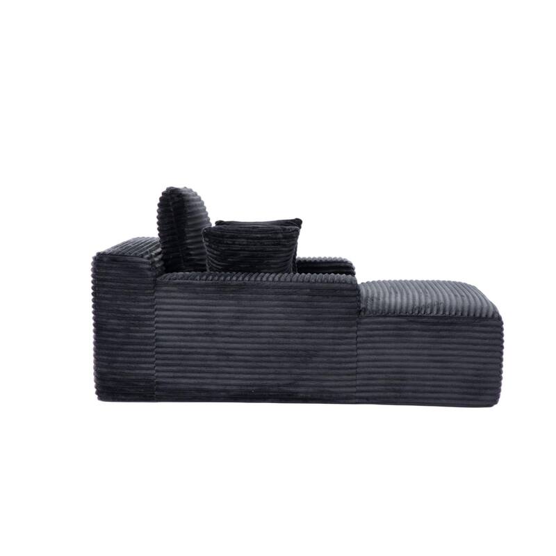 Oversized Chaise Lounge Chair, Modern Corduroy Sleeper Sofa Daybed, Black, No Assembly