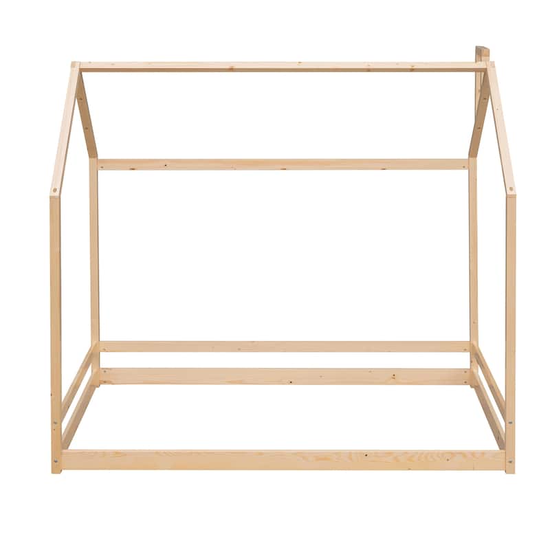 House-shaped Floor Bed, Twin Size Wood House Bed Frame with Roof